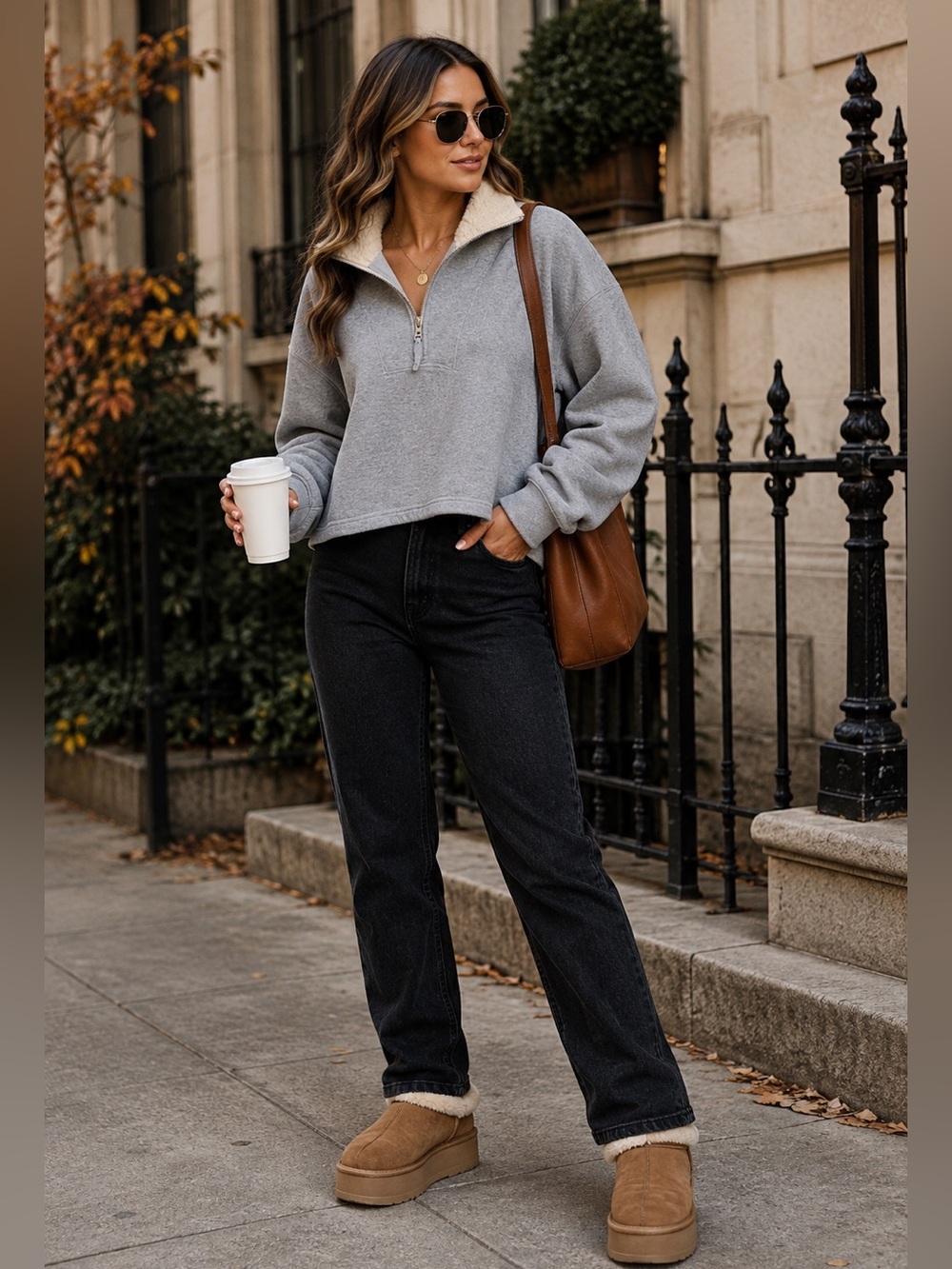 Something Navy Grey Quarter-Zip Sherpa Collar Cropped Oversized Sweater XS, NW